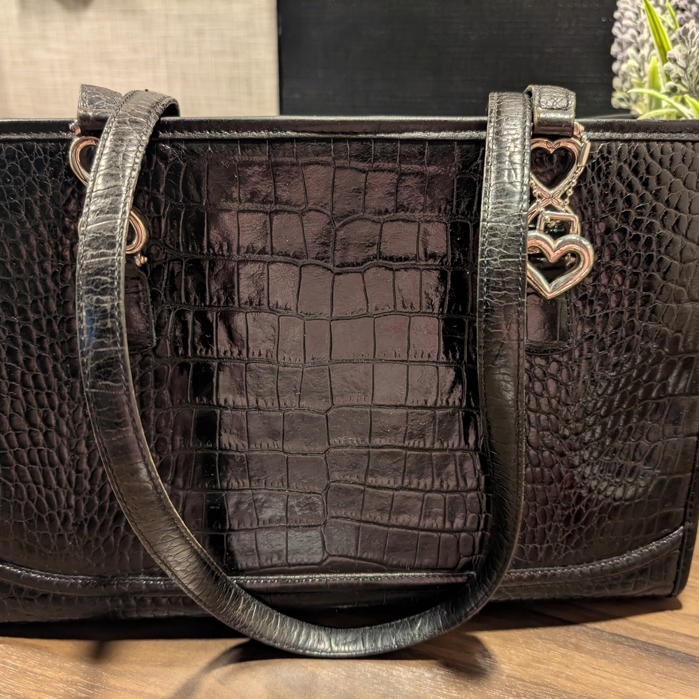 Brighton Black Croc-Embossed Shoulder Bag